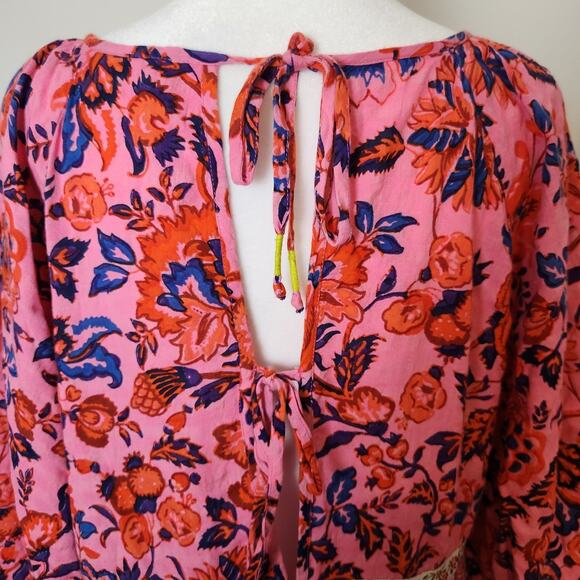 Anthropologie Mabel Mini Dress Sz Small Womens Tiered Floral Boho Peasant Pink - Picture 8 of 11